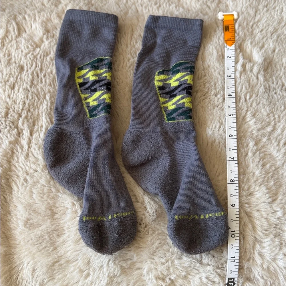 Smartwool Socks Kids Medium Grey Yellow Wool Skiing